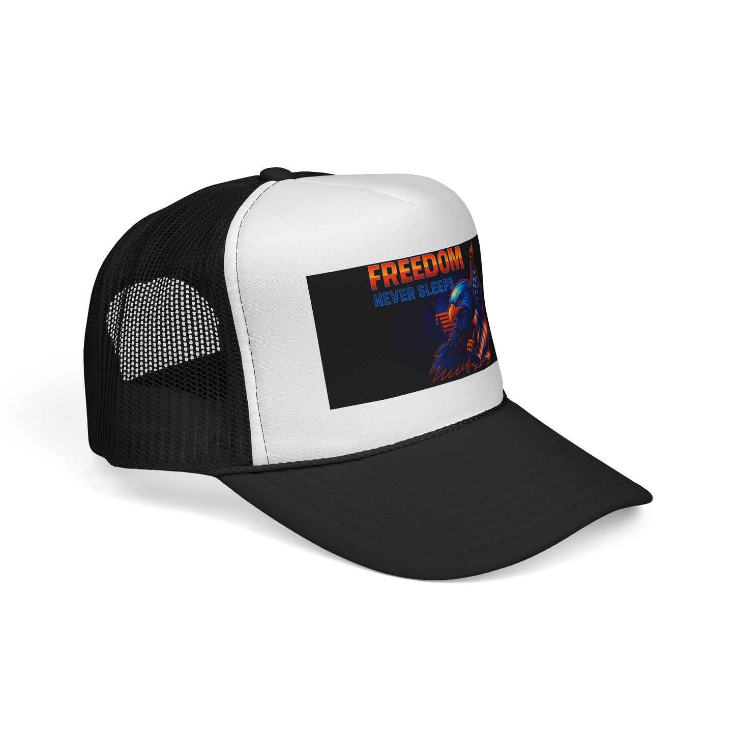 Patriotic Trucker Cap | Freedom Never Sleeps Hat | Outdoor Adventure Headwear, Gifts for Veterans, Casual Style, Summer Fashion