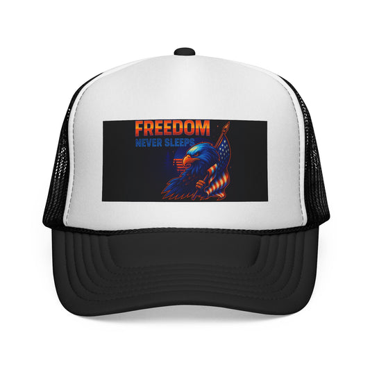 Patriotic Trucker Cap | Freedom Never Sleeps Hat | Outdoor Adventure Headwear, Gifts for Veterans, Casual Style, Summer Fashion