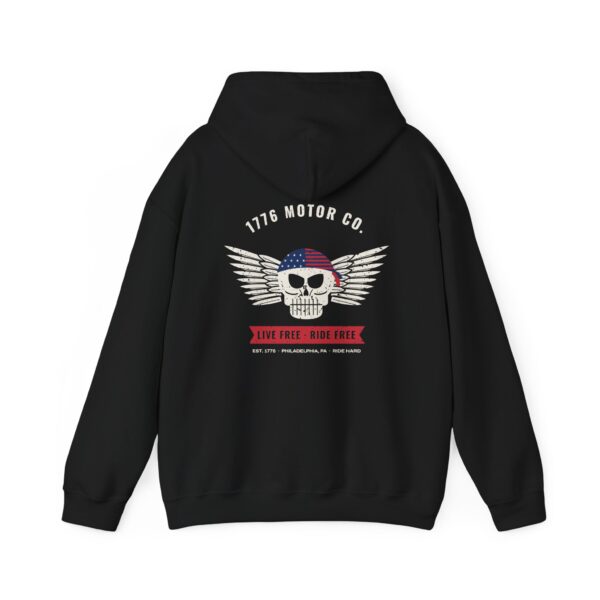 1776 Motor Co. Winged Skull Hoodie, Back Print, Black