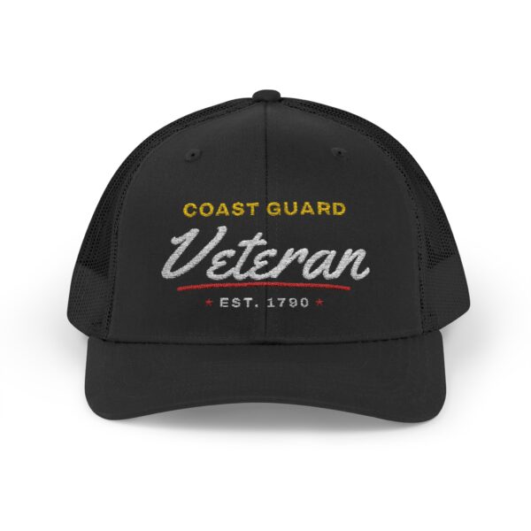 Coast Guard Veteran Script Trucker Hat