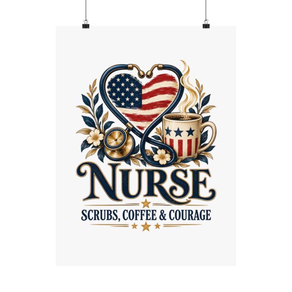 Nurse Scrubs Coffee and Courage Poster