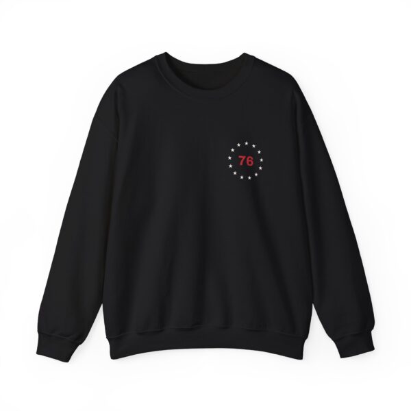 Thirteen Star 76 Seal Crewneck Sweatshirt, Front & Back, Black