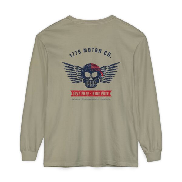 1776 Motor Co. Winged Skull Long Sleeve Tee, Back Print, Sandstone