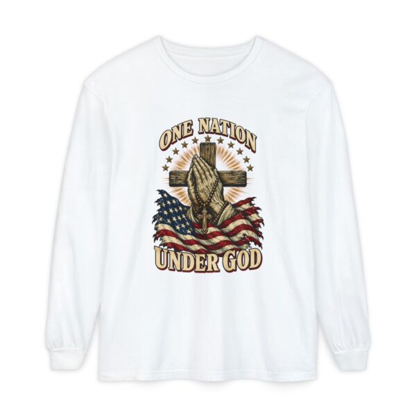One Nation Under God Praying Hands Long Sleeve Tee, White