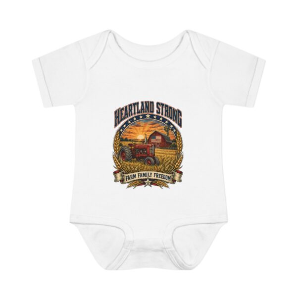 Heartland Strong Tractor & Barn Baby Bodysuit, White
