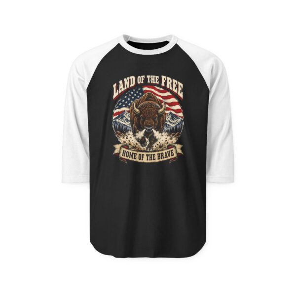 Land of the Free Bison Baseball Raglan T-Shirt, Black/White