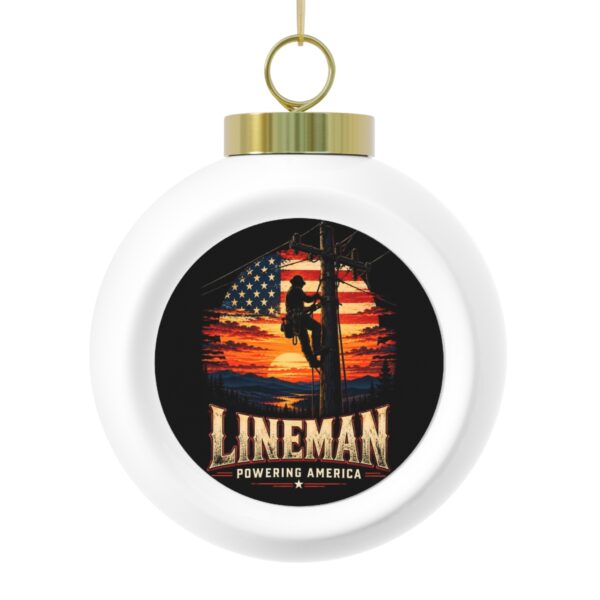 Lineman Powering America Globe Christmas Ornament