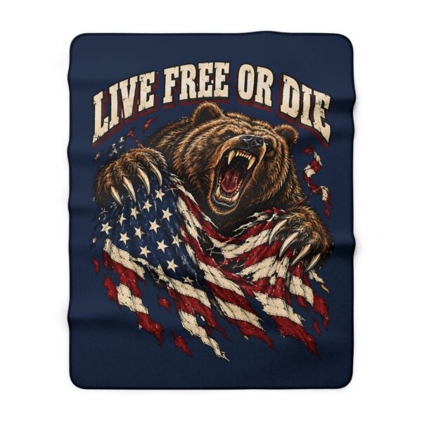 Live Free or Die Grizzly Sherpa Fleece Blanket