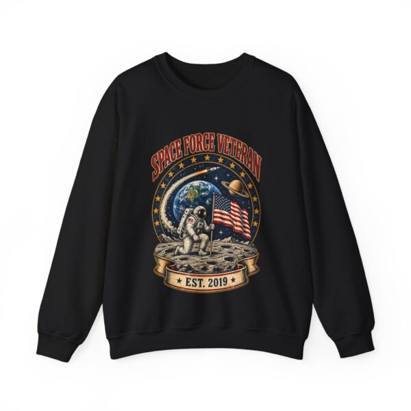 Space Force Veteran Moon Landing Crewneck Sweatshirt, Black