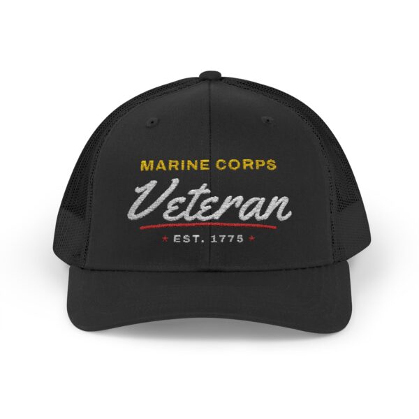 Marines Veteran Script Trucker Hat