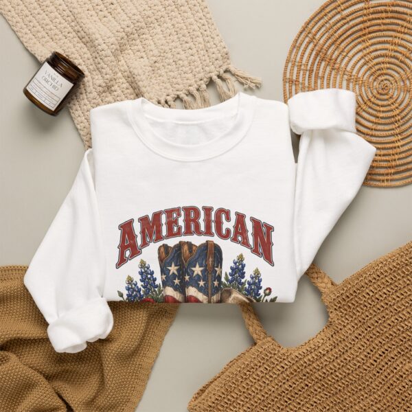 American Cowgirl Flag Boots Crewneck Sweatshirt, White