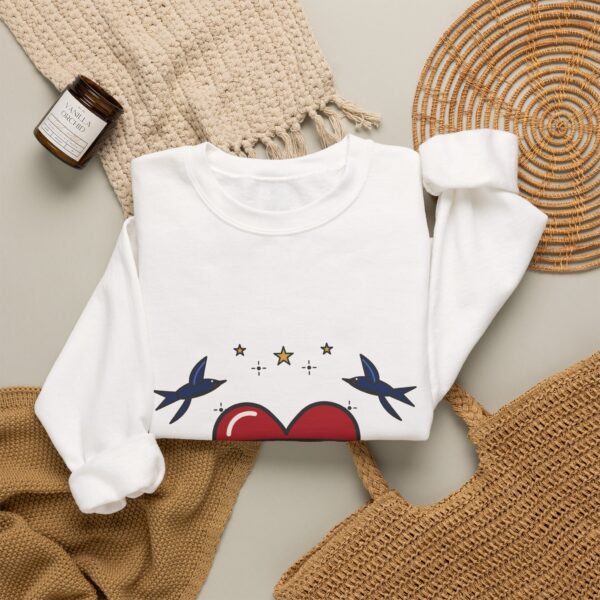 American Traditional Tattoo Heart Crewneck Sweatshirt, White