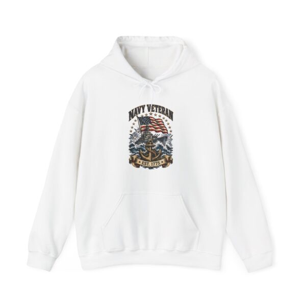 Navy Veteran Battleship & Anchor Hoodie, White