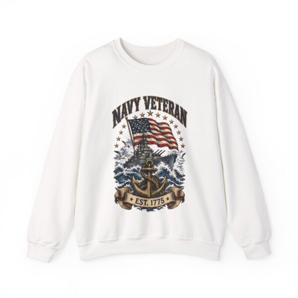 Navy Veteran Battleship & Anchor Crewneck Sweatshirt, White