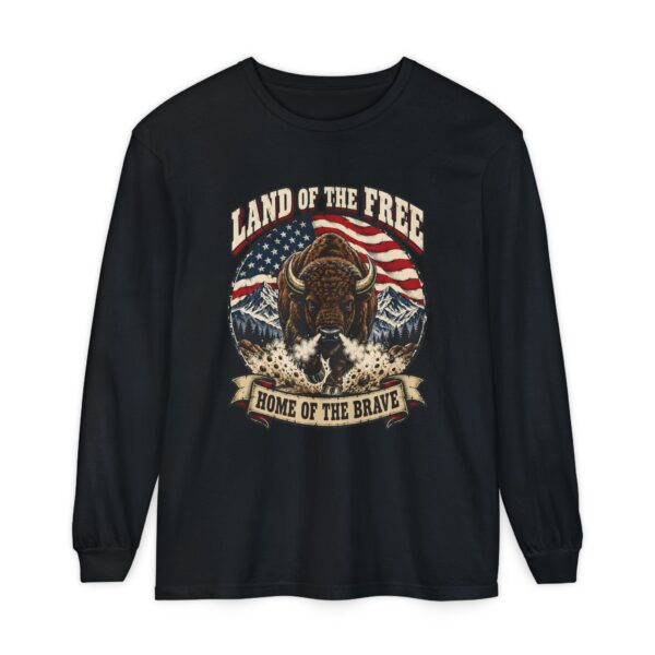 Land of the Free Bison Long Sleeve Tee, Black