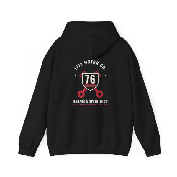 1776 Motor Co. Garage & Speed Shop Hoodie, Back Print, Black