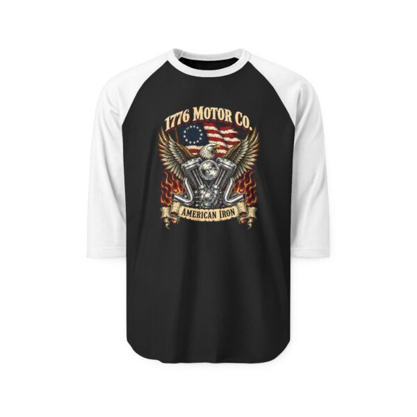 1776 Motor Co. American Iron Baseball Raglan T-Shirt, Black/White