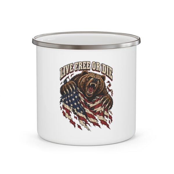 Live Free or Die Grizzly Enamel Camp Mug