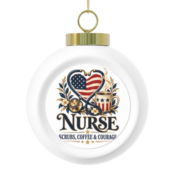Nurse Scrubs Coffee and Courage Globe Christmas Ornament
