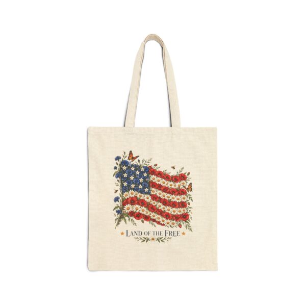 Land of the Free Wildflower Flag Tote Bag, Natural