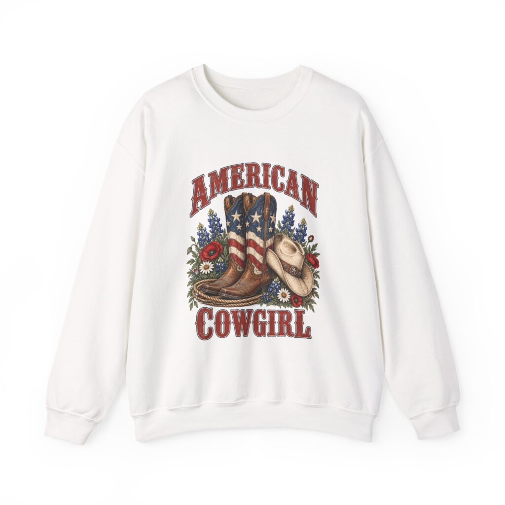 American Cowgirl Flag Boots Crewneck Sweatshirt