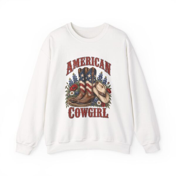 American Cowgirl Flag Boots Crewneck Sweatshirt, White