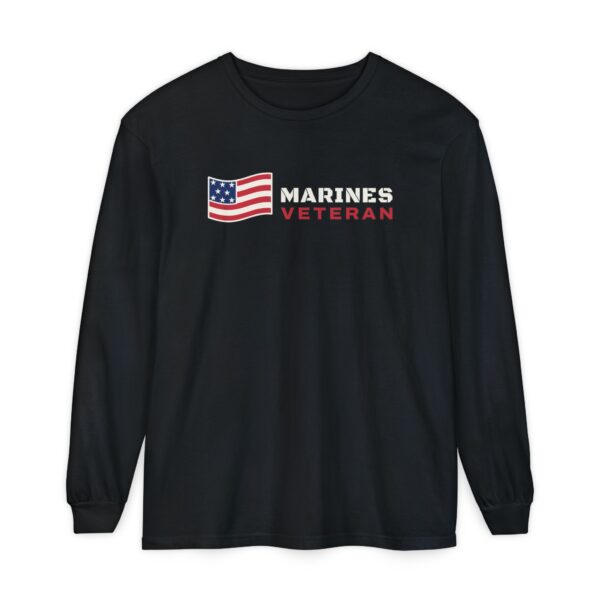 Marines Veteran Flag Long Sleeve Tee, Black