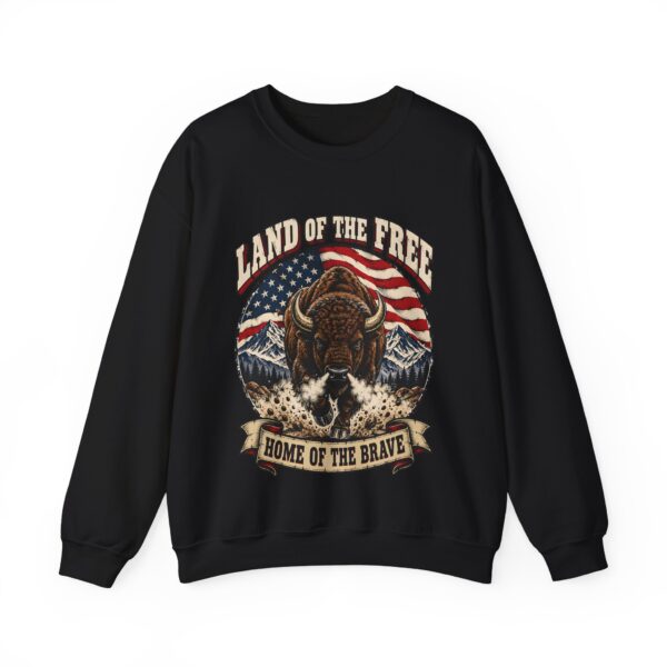 Land of the Free Bison Crewneck Sweatshirt, Black