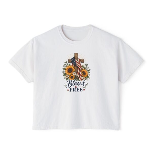 Blessed & Free Sunflower Cross Women's Boxy T-Shirt, White