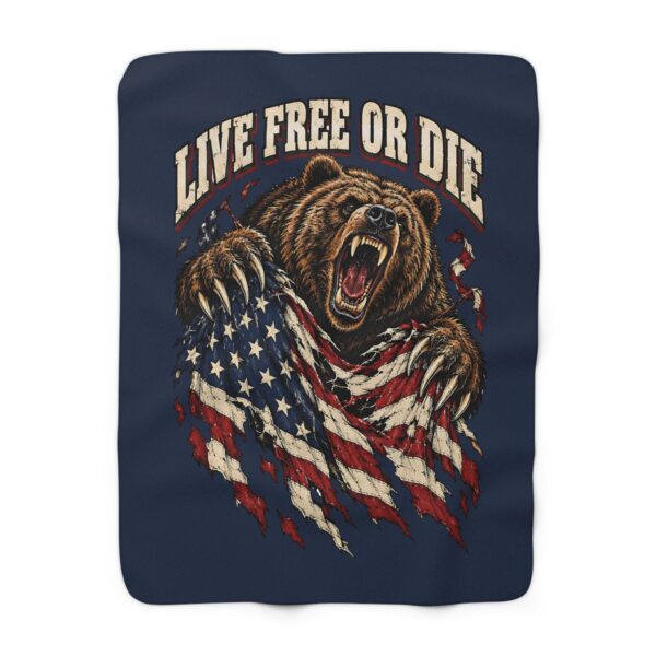 Live Free or Die Grizzly Sherpa Fleece Blanket