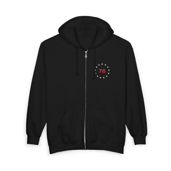 Thirteen Star 76 Seal Full-Zip Hoodie, Front & Back, Black