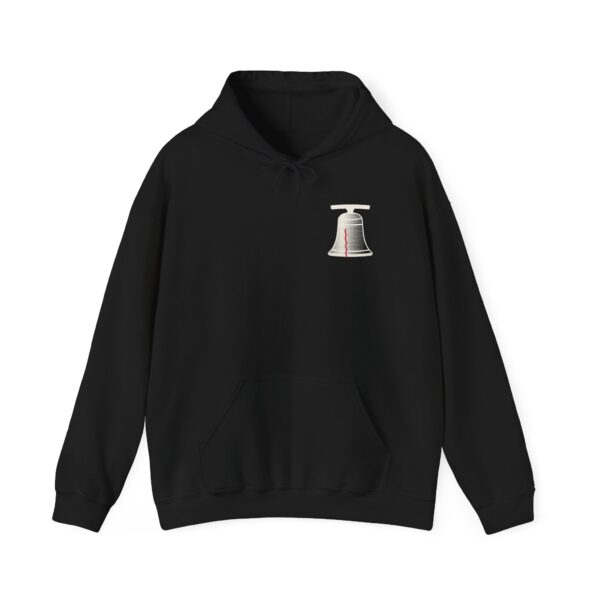 Cracked Not Broken Liberty Bell Hoodie, Back Print, Black