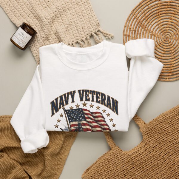 Navy Veteran Battleship & Anchor Crewneck Sweatshirt, White