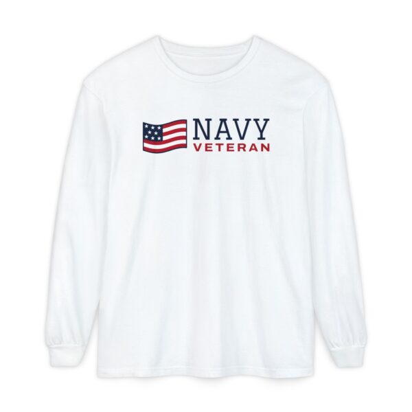 Navy Veteran Flag Long Sleeve Tee, White