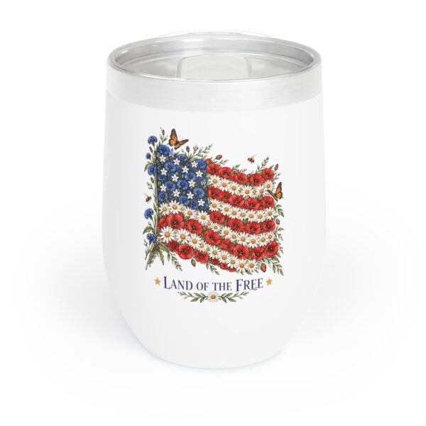 Land of the Free Wildflower Flag Wine Tumbler, White