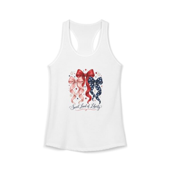 Sweet Land of Liberty Coquette Bows Women's Racerback Tank, Solid White