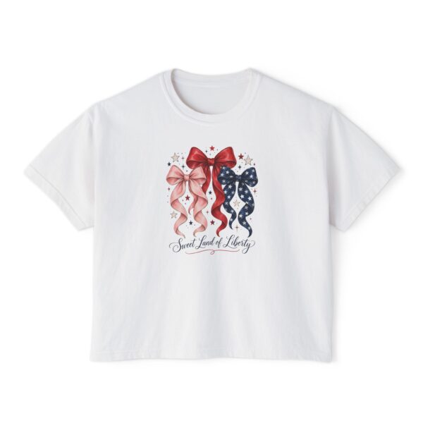 Sweet Land of Liberty Coquette Bows Women's Boxy T-Shirt, White