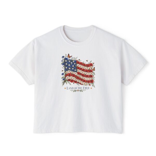 Land of the Free Wildflower Flag Women's Boxy T-Shirt, White