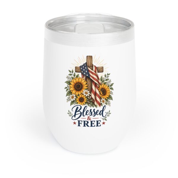 Blessed & Free Sunflower Cross Wine Tumbler, White
