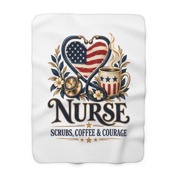 Nurse Scrubs Coffee and Courage Sherpa Fleece Blanket