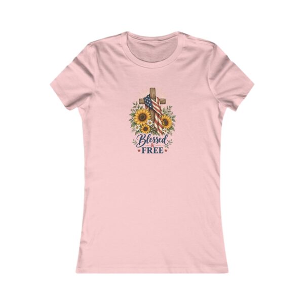 Blessed & Free Sunflower Cross Women's Fitted Tee, Pink