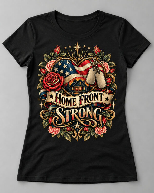 Home Front Strong Tattoo Heart Tee, Black