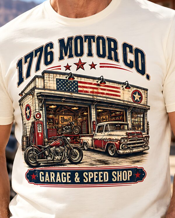 1776 Motor Co. Garage & Speed Shop Tee