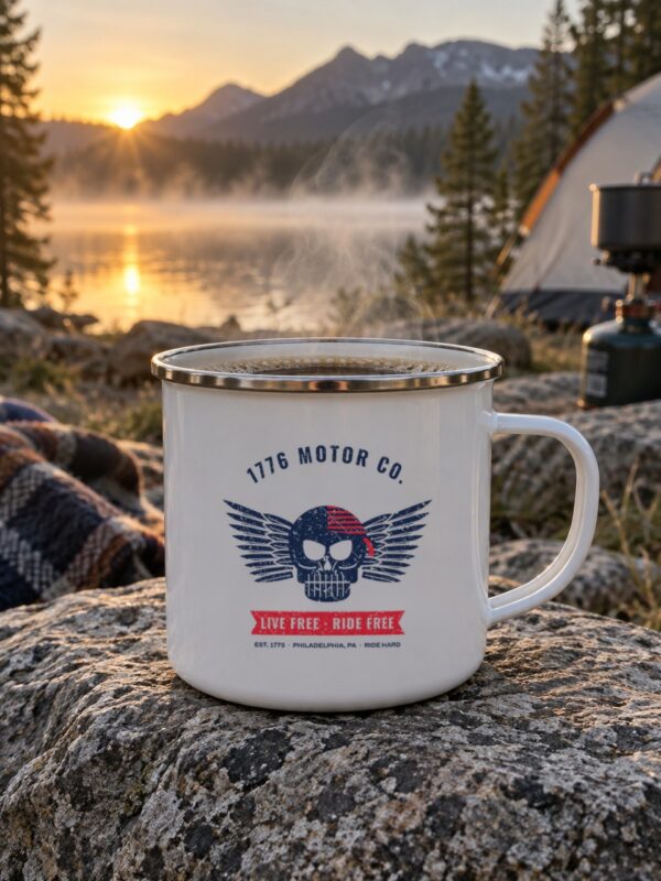 1776 Motor Co. Winged Skull Enamel Camp Mug