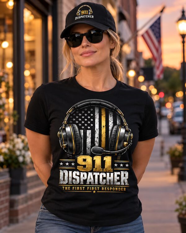 911 Dispatcher Thin Gold Line Tee