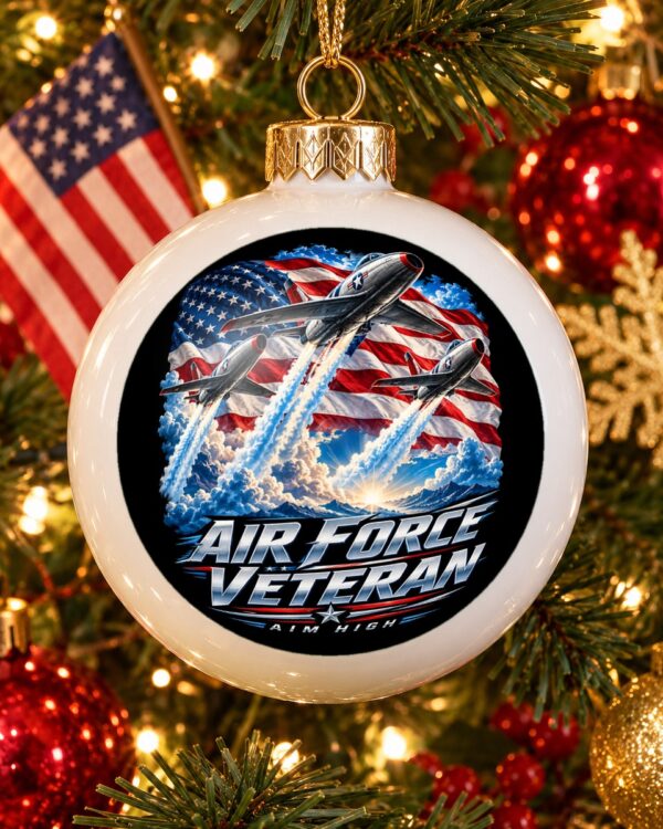 Air Force Veteran Aim High Globe Christmas Ornament