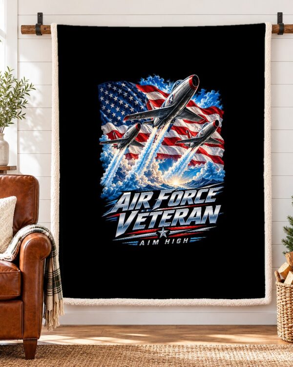 Air Force Veteran Aim High Sherpa Fleece Blanket