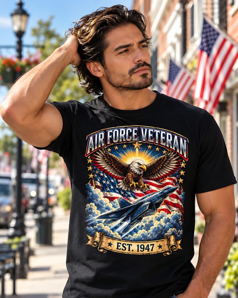 Air Force Veteran Eagle & Jet Tee - model front