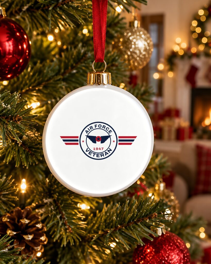 1776 Tees Air Force Veteran Patch Christmas Ornament in a real setting
