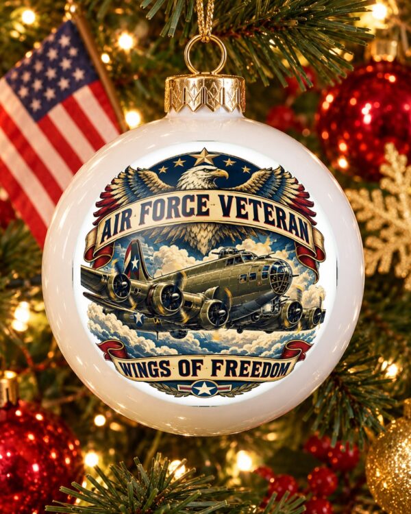 Air Force Veteran Wings of Freedom Globe Christmas Ornament